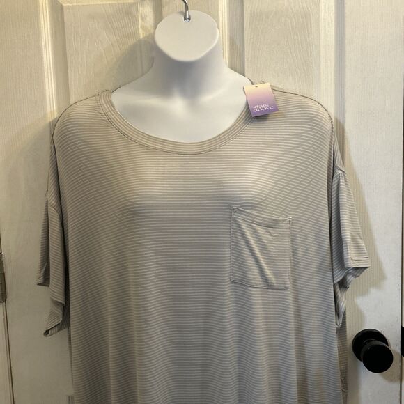 NWT Stars Above 3X Gray White Striped Sleep Shirt Dress Lounge Nightgown - Picture 7 of 16